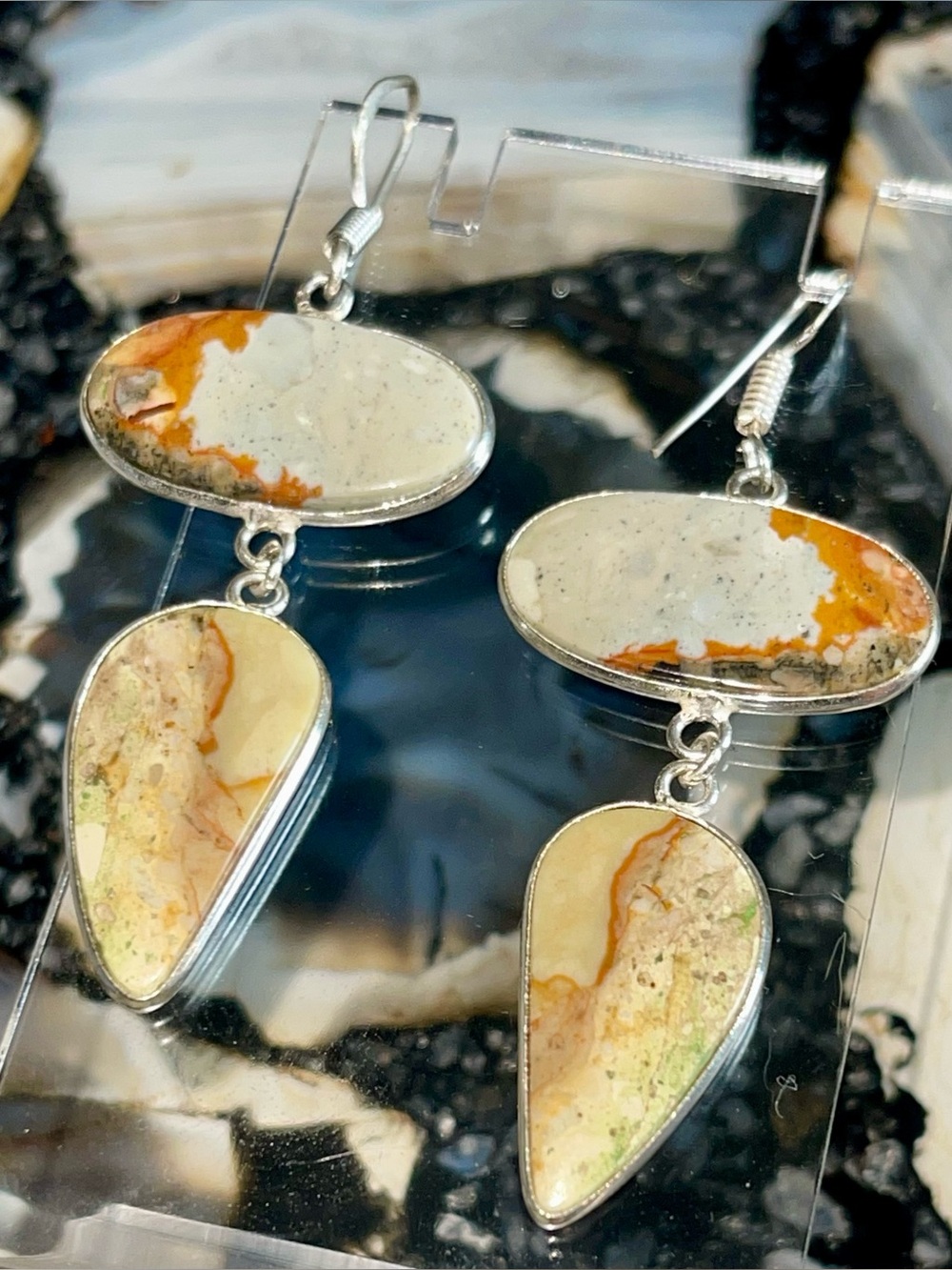 Polychrome Desert Jasper Crystal Earrings 2 1/2”